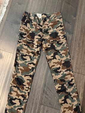 Nili Lotan Camo Print Cotton Stretch Skinny Pants Raw Hem Size 80 NL / 11/88